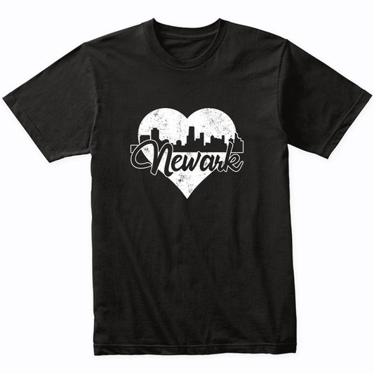 Retro Newark New Jersey Skyline Heart Distressed T-Shirt