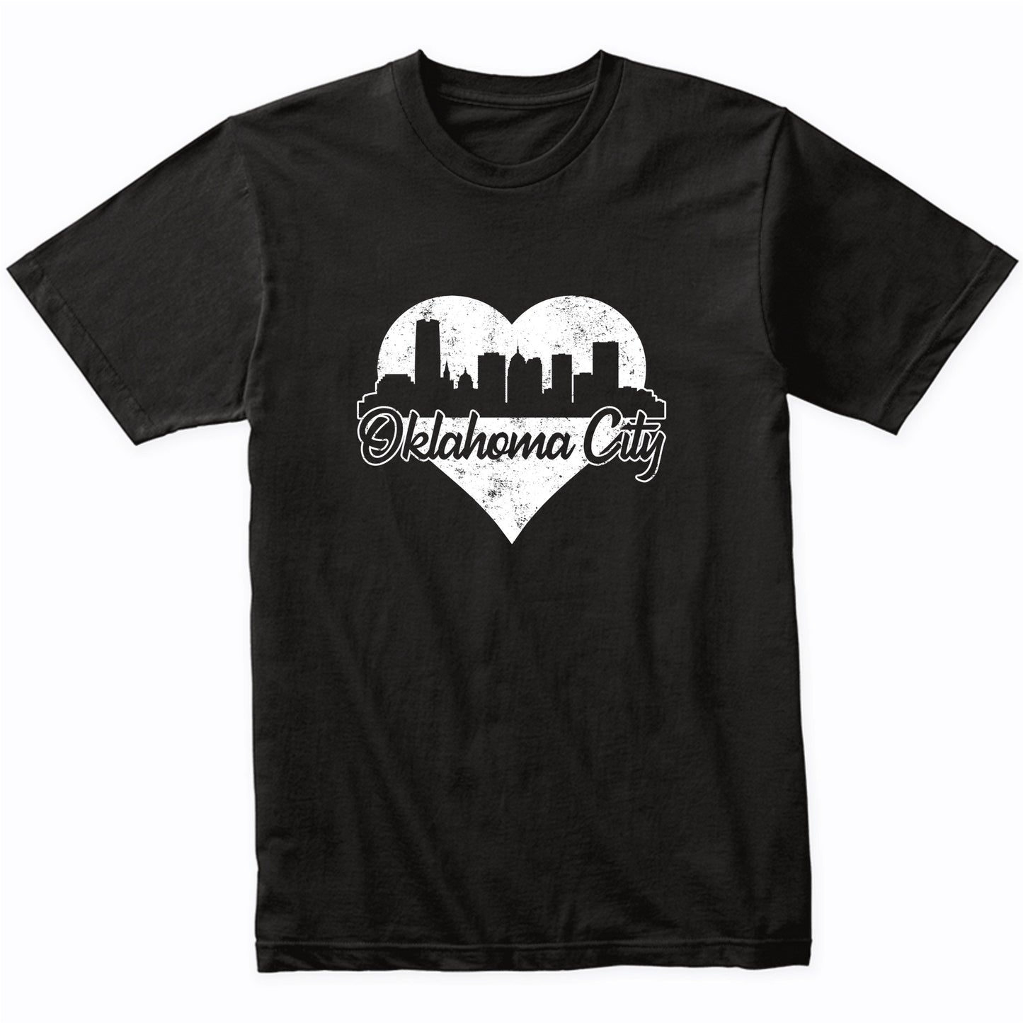Retro Oklahoma City Skyline Heart Distressed T-Shirt