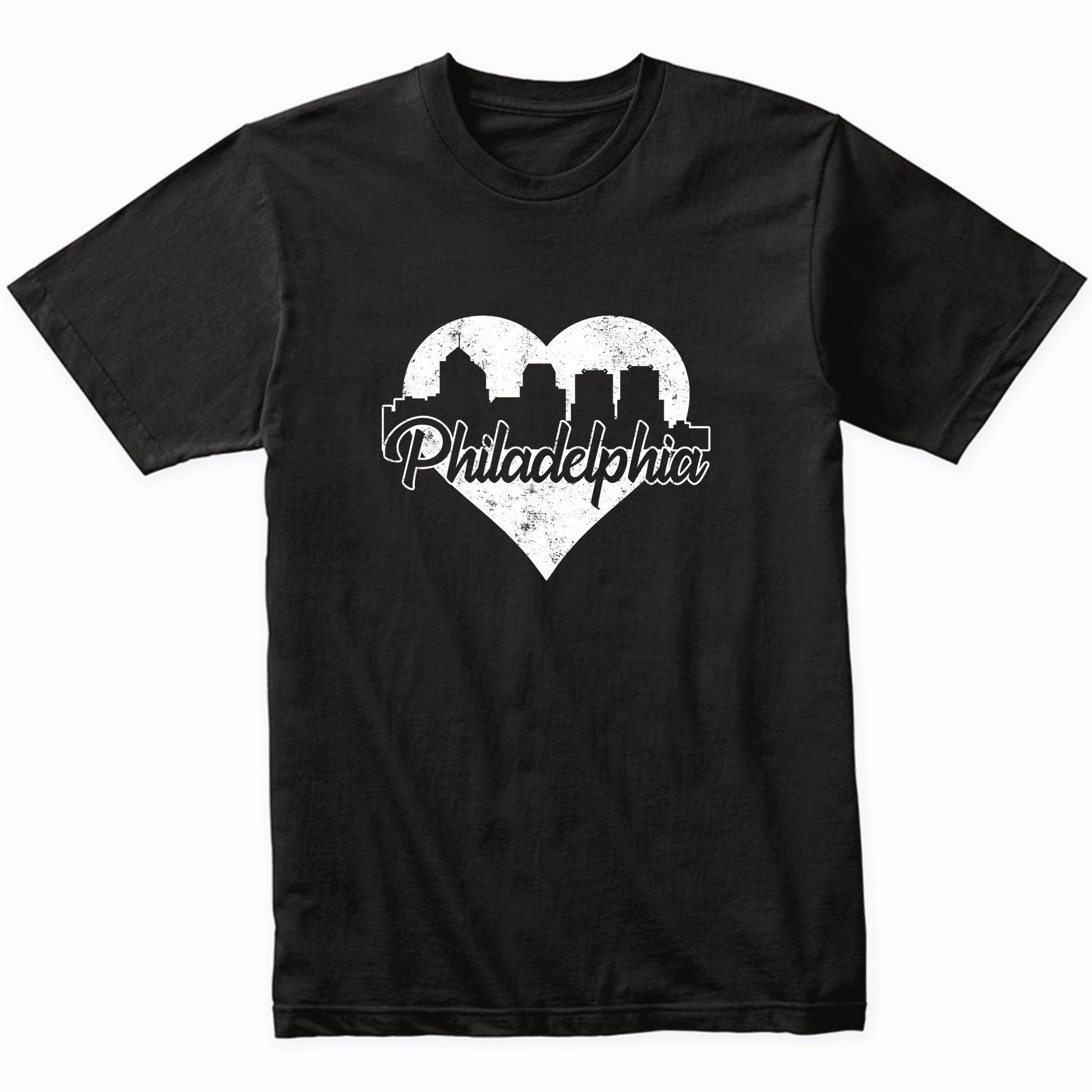 Retro Philadelphia Pennsylvania Skyline Heart Distressed T-Shirt
