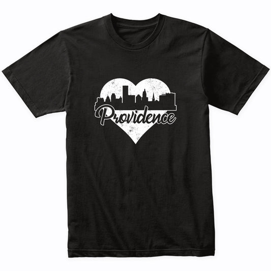 Retro Providence Rhode Island Skyline Heart Distressed T-Shirt