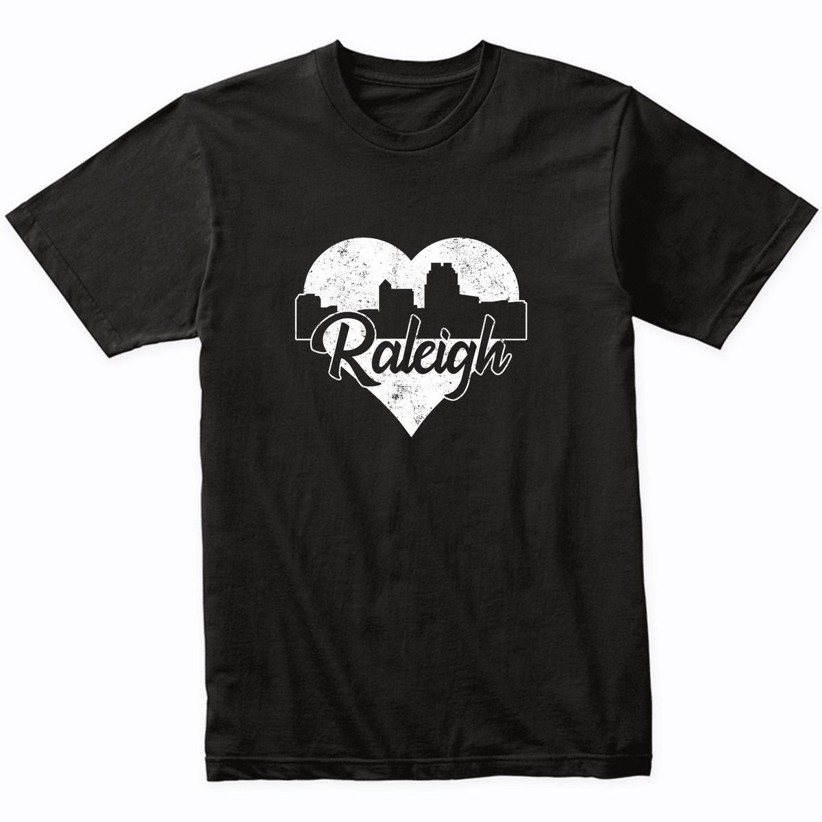 Retro Raleigh North Carolina Skyline Heart Distressed T-Shirt