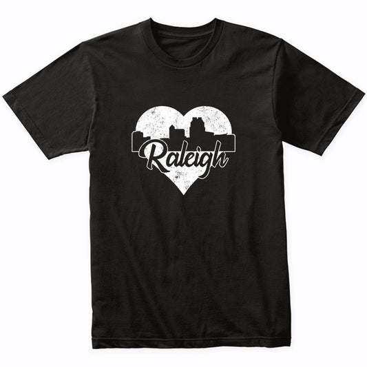 Retro Raleigh North Carolina Skyline Heart Distressed T-Shirt