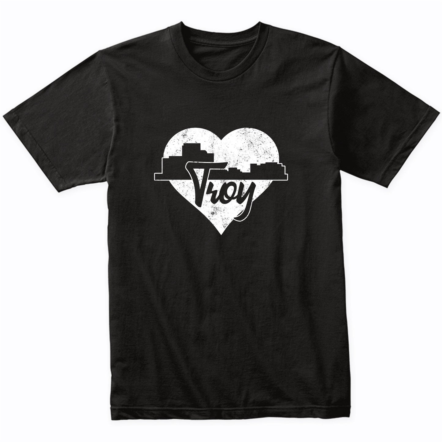 Retro Troy Michigan Skyline Heart Distressed T-Shirt