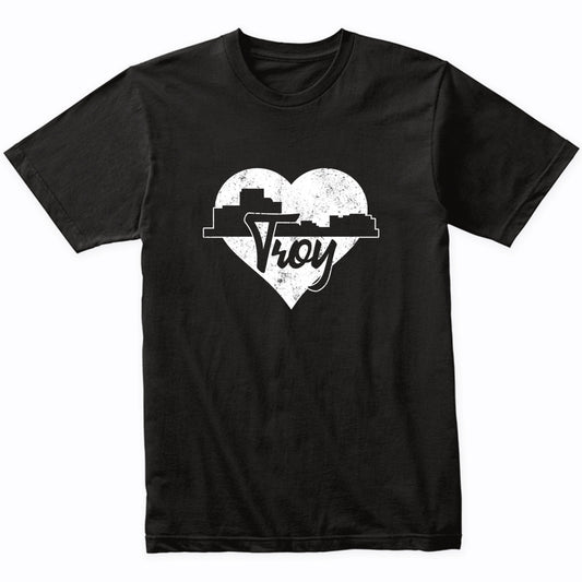 Retro Troy Michigan Skyline Heart Distressed T-Shirt