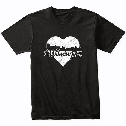 Retro Wilmington North Carolina Skyline Heart Distressed T-Shirt