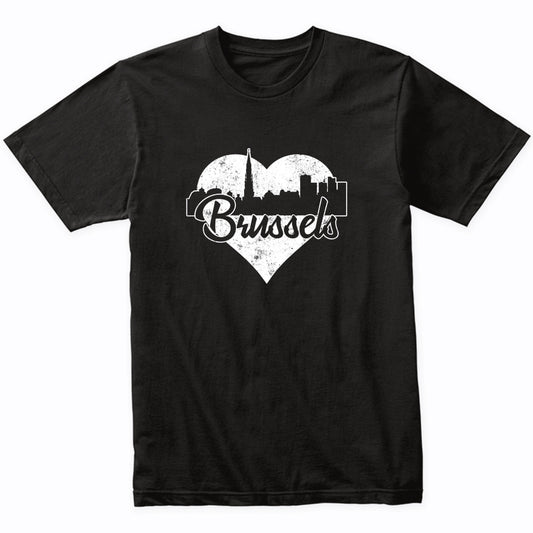 Retro Brussels Belgium Skyline Heart Distressed T-Shirt