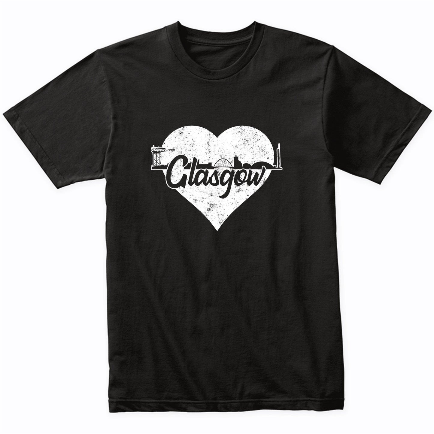 Retro Glasgow Scotland Skyline Heart Distressed T-Shirt