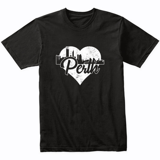 Retro Perth Australia Skyline Heart Distressed T-Shirt