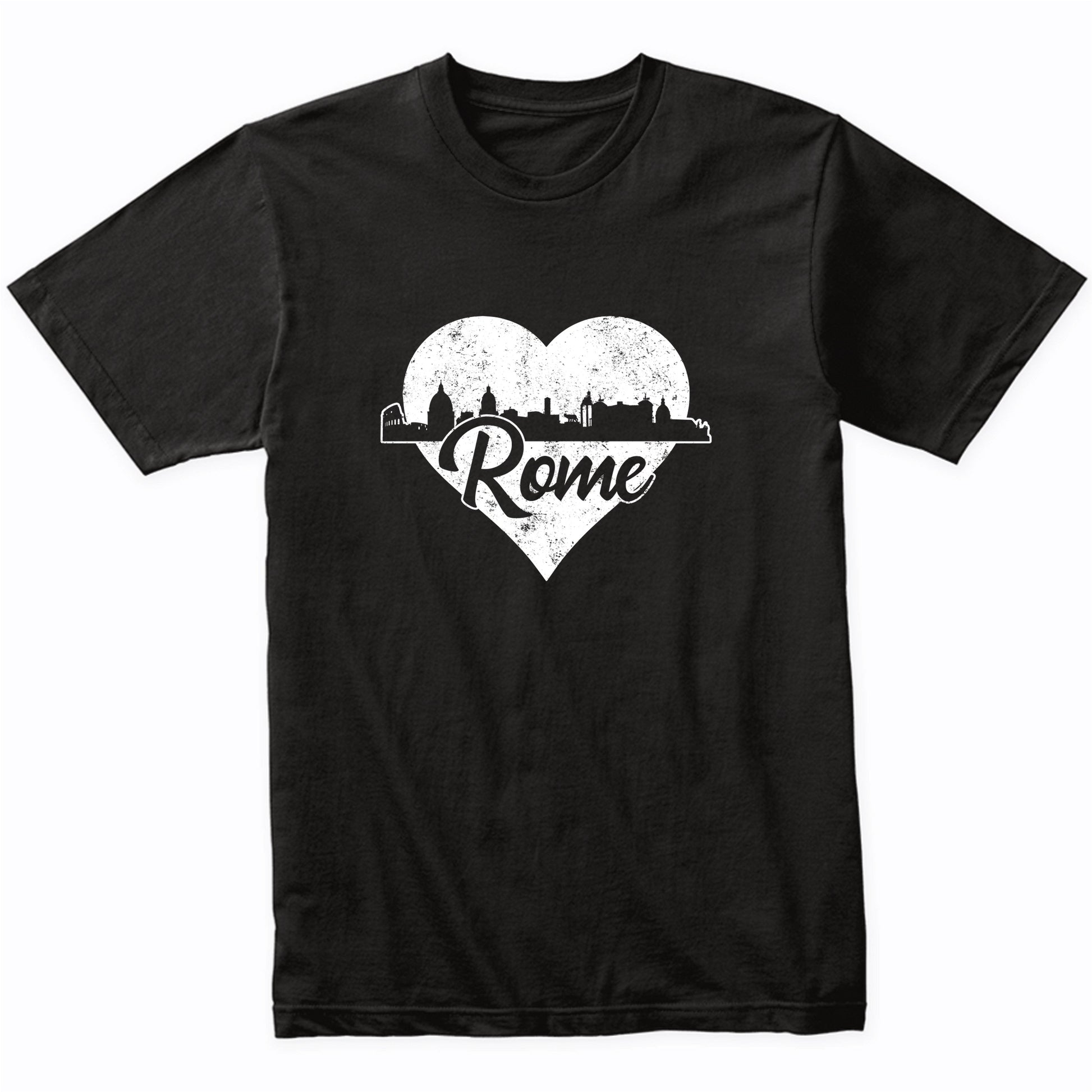 Retro Rome Italy Skyline Heart Distressed T-Shirt
