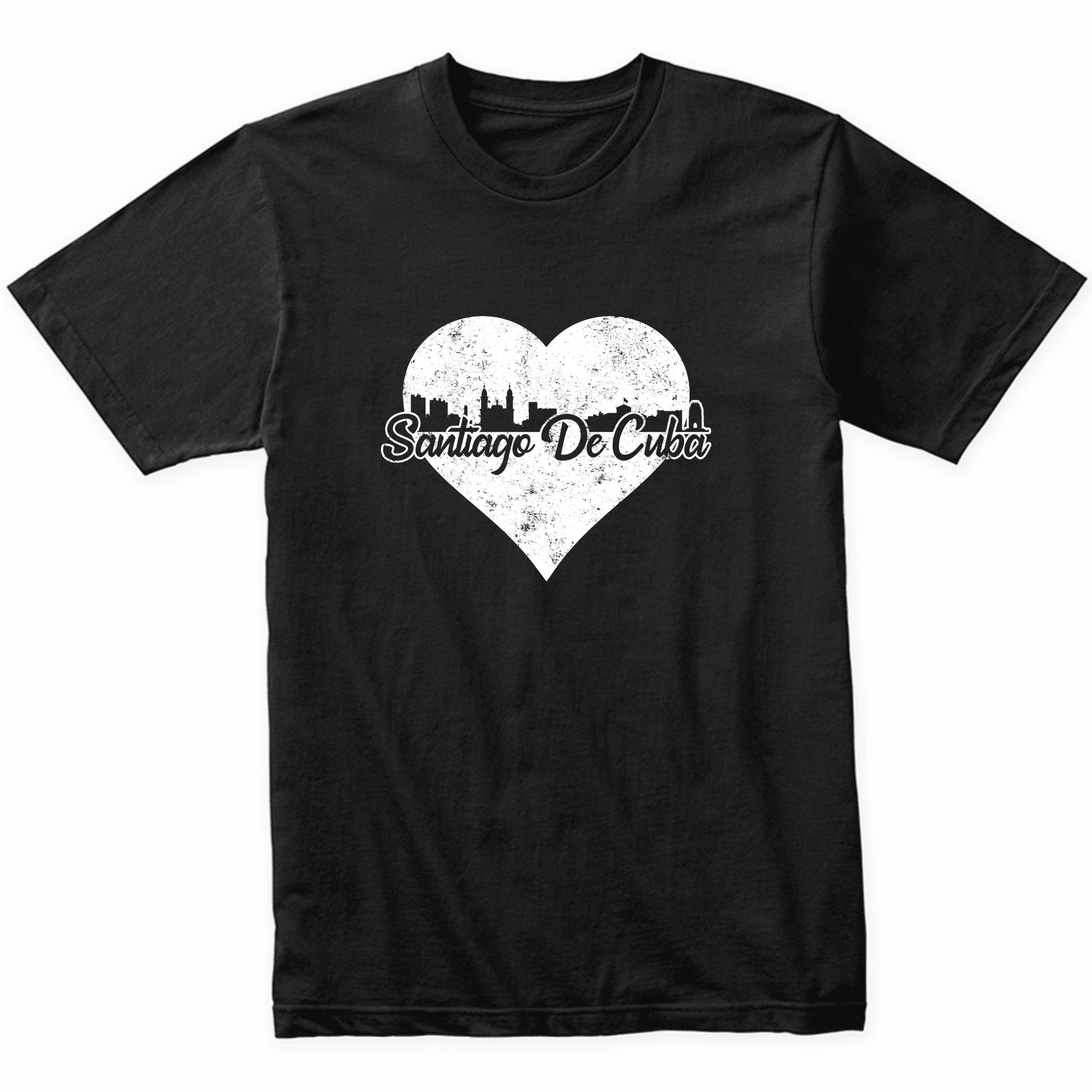 Retro Santiago De Cuba Skyline Heart Distressed T-Shirt