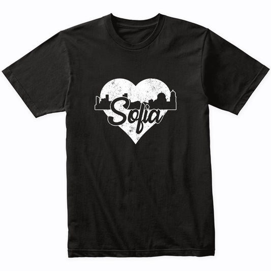 Retro Sofia Bulgaria Skyline Heart Distressed T-Shirt
