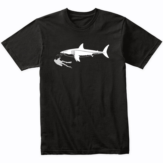 Scuba Diver Swimming With Great White Shark T-Shirt