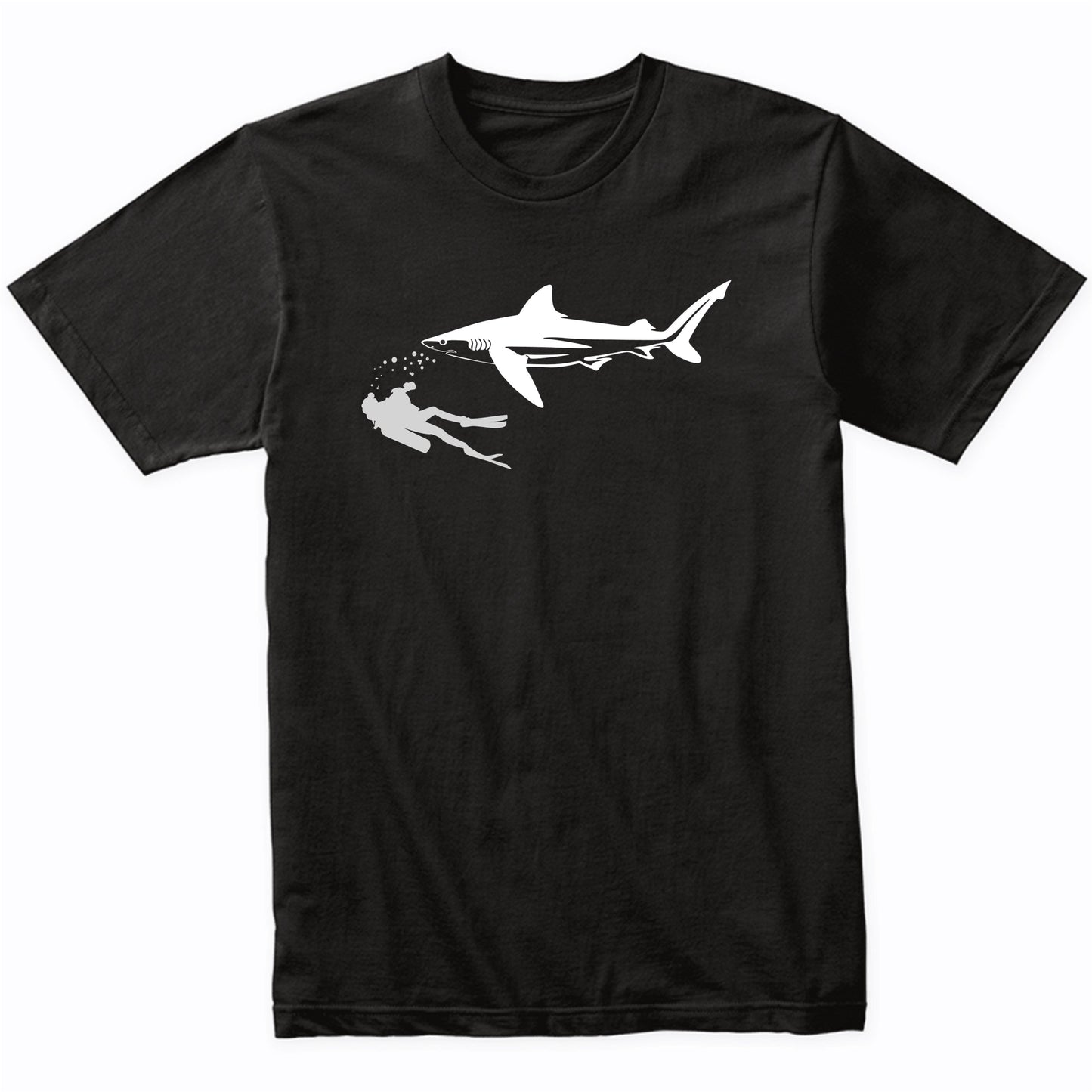 Scuba Diver Swimming With Tiger Shark T-Shirt
