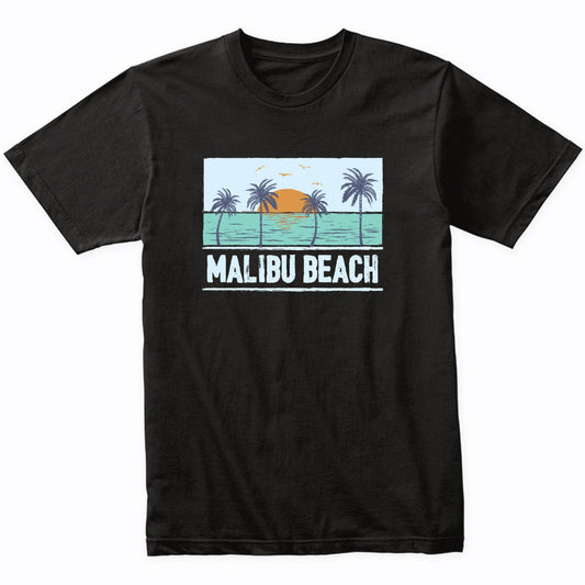 Retro Malibu Beach California Tropical Sunset Beach Vacation T-Shirt