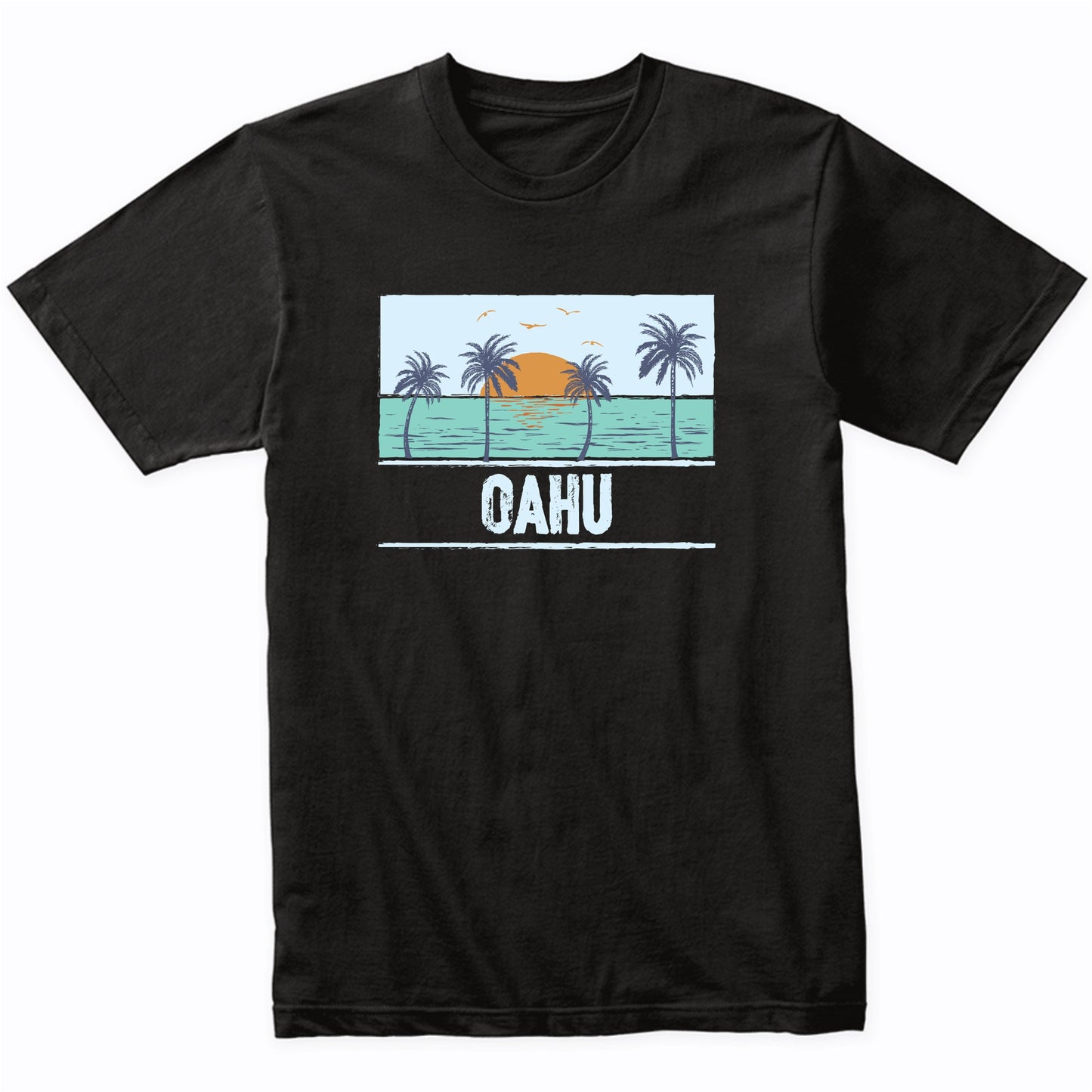 Retro Oahu Hawaii Tropical Sunset Beach Vacation T-Shirt