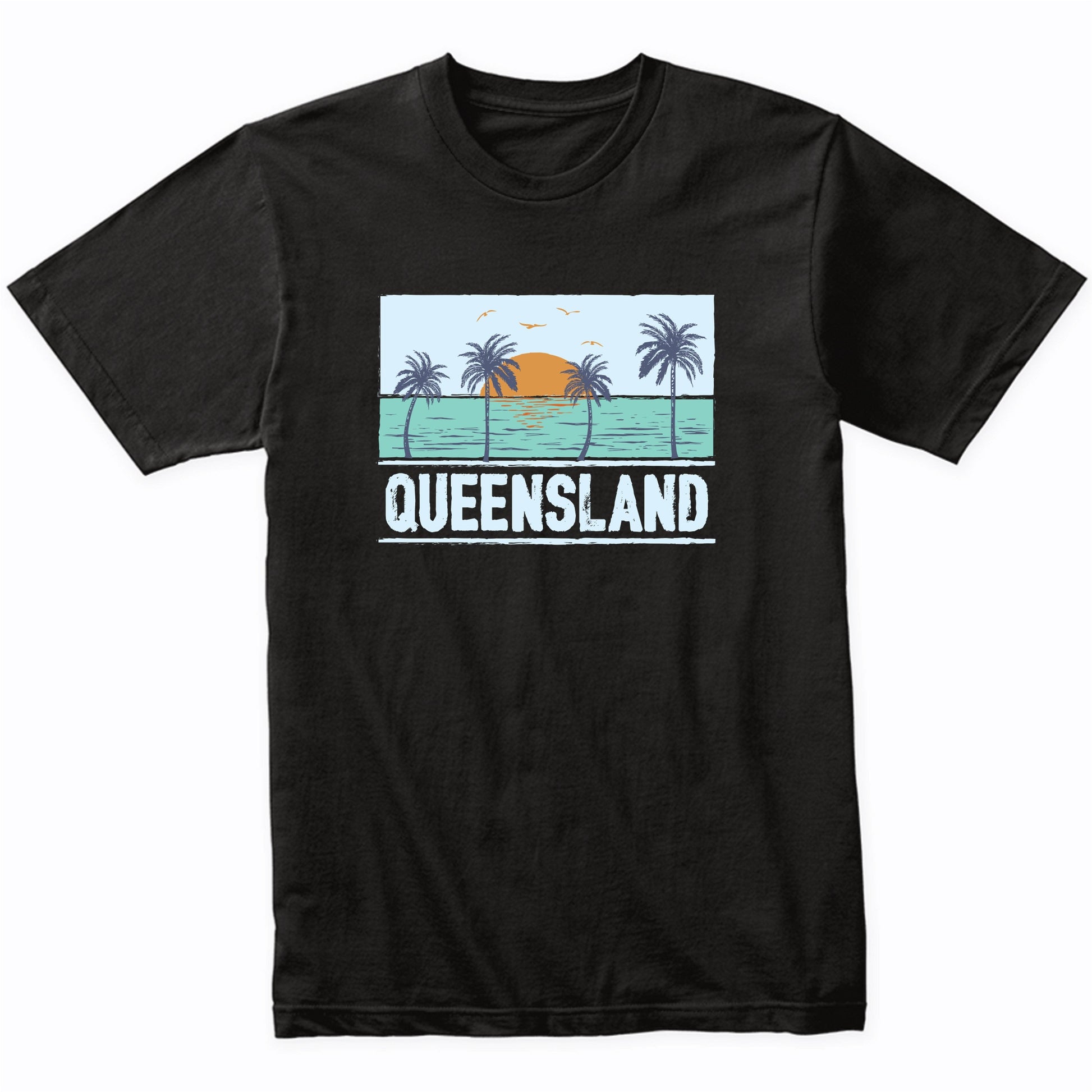Retro Queensland Australia Tropical Sunset Beach Vacation T-Shirt