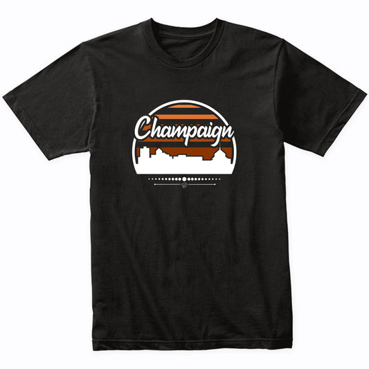 Retro Champaign Illinois Sunset Skyline T-Shirt