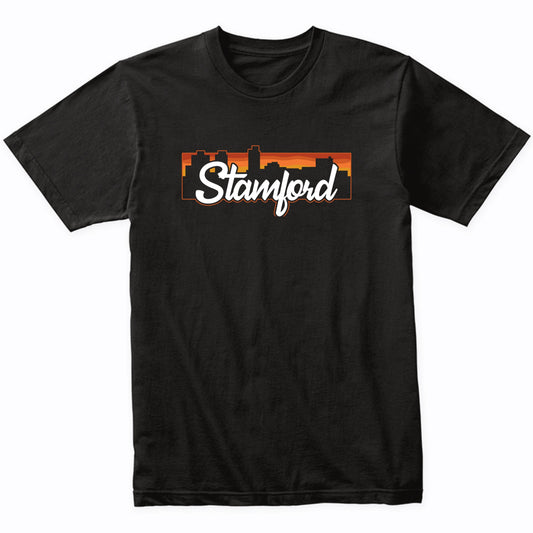 Vintage Style Retro Stamford Connecticut Sunset Skyline T-Shirt