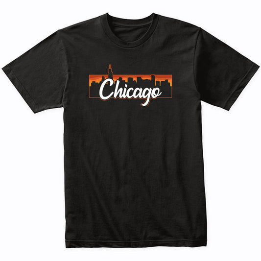 Vintage Style Retro Chicago Illinois Sunset Skyline T-Shirt