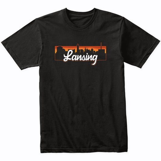 Vintage Style Retro Lansing Michigan Sunset Skyline T-Shirt