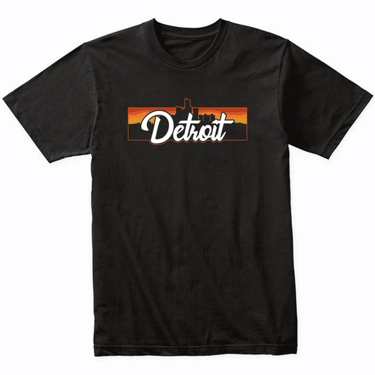 Vintage Style Retro Detroit Michigan Sunset Skyline T-Shirt