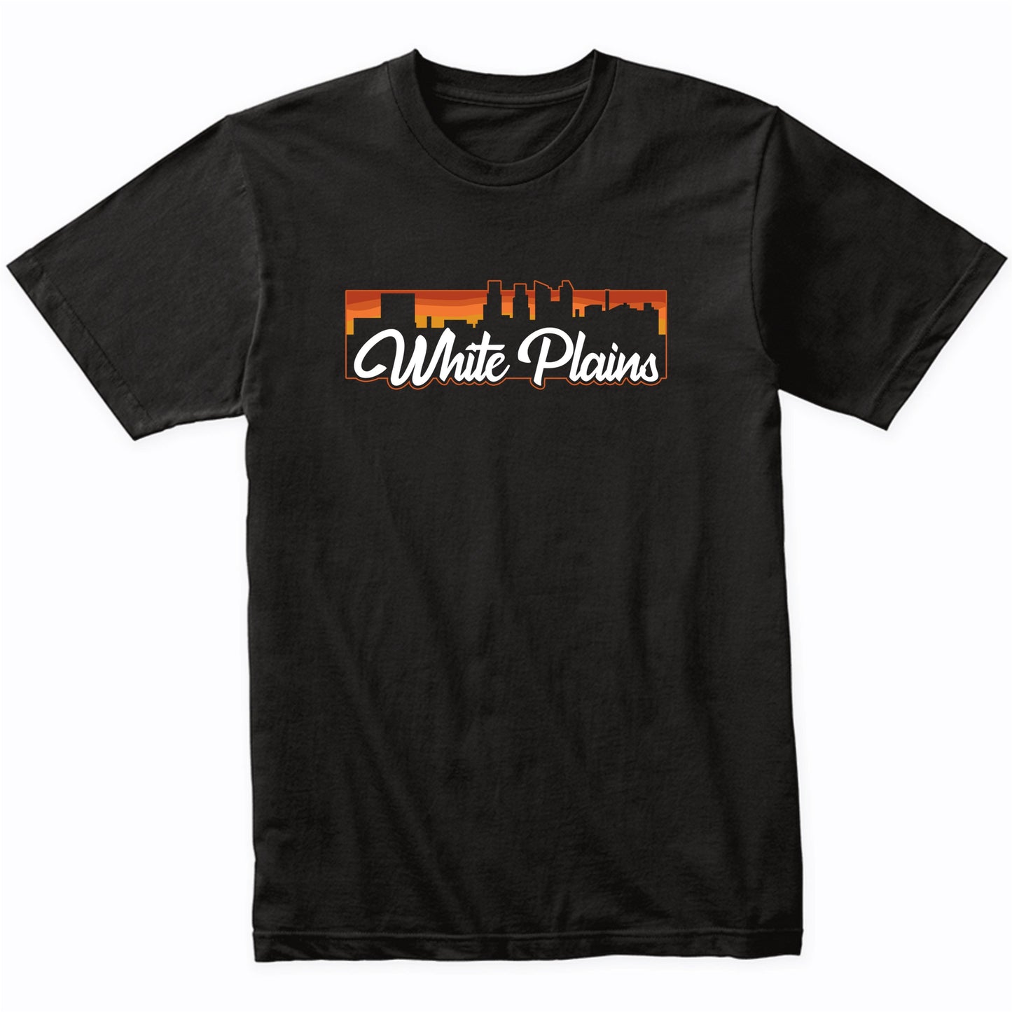 Vintage Style Retro White Plains New York Sunset Skyline T-Shirt