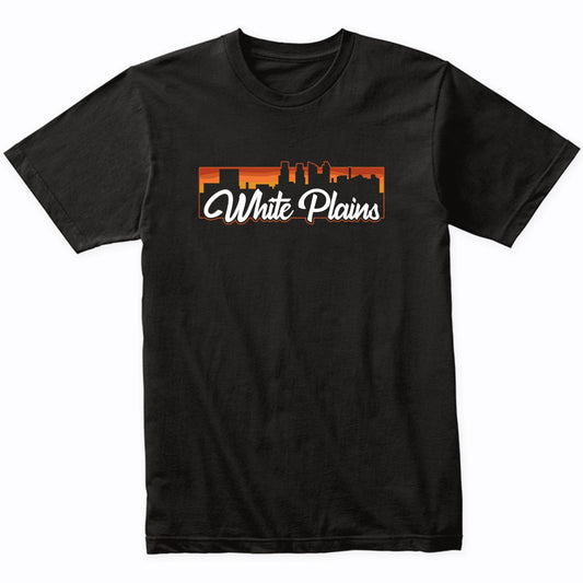 Vintage Style Retro White Plains New York Sunset Skyline T-Shirt