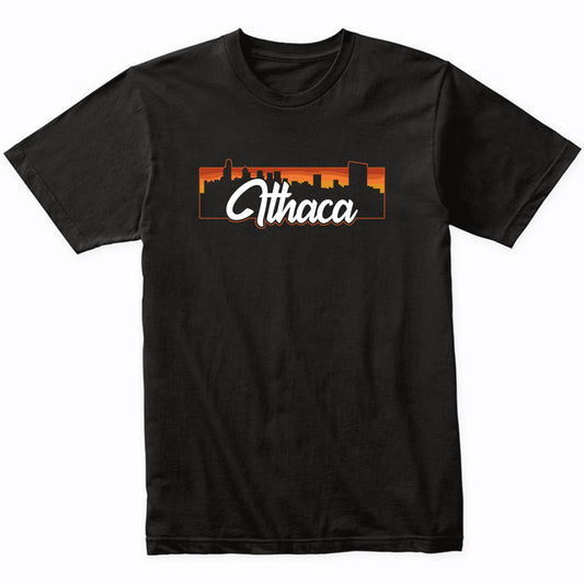 Vintage Style Retro Ithaca New York Sunset Skyline T-Shirt