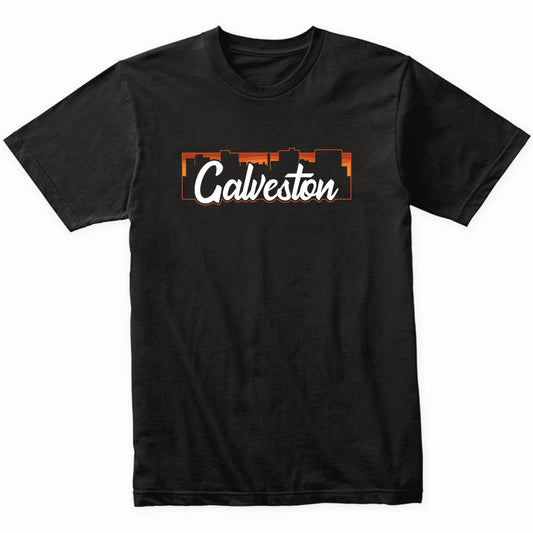 Vintage Style Retro Galveston Texas Sunset Skyline T-Shirt