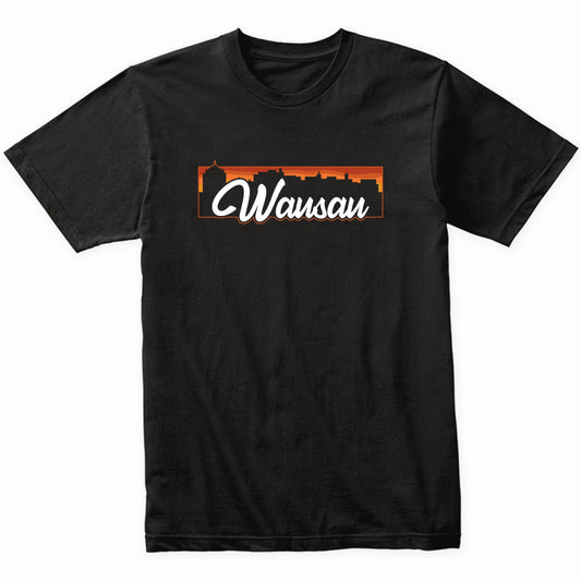Vintage Style Retro Wausau Wisconsin Sunset Skyline T-Shirt