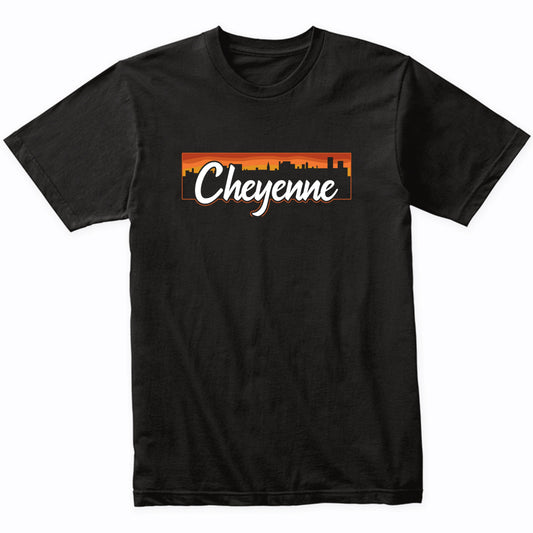 Vintage Style Retro Cheyenne Wyoming Sunset Skyline T-Shirt