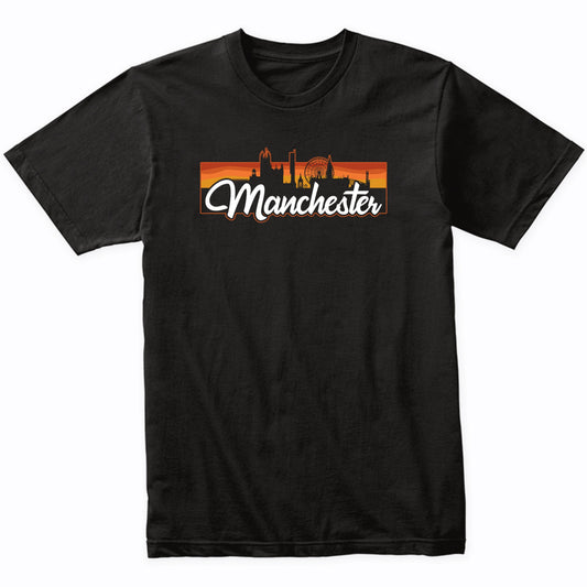 Vintage Style Retro Manchester England Sunset Skyline T-Shirt