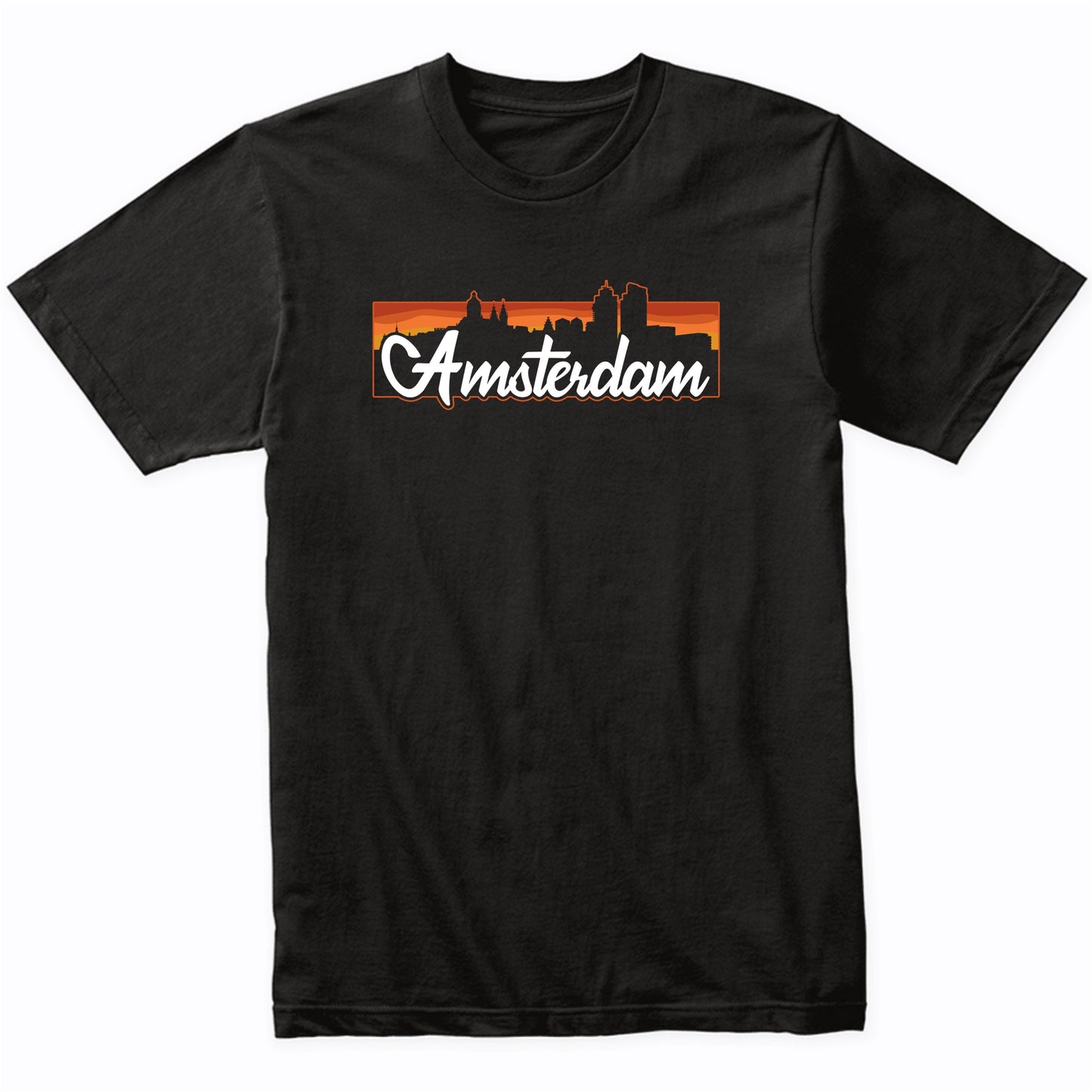 Vintage Style Retro Amsterdam Netherlands Sunset Skyline T-Shirt