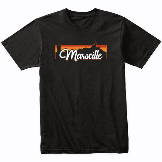 Vintage Style Retro Marseille France Sunset Skyline T-Shirt