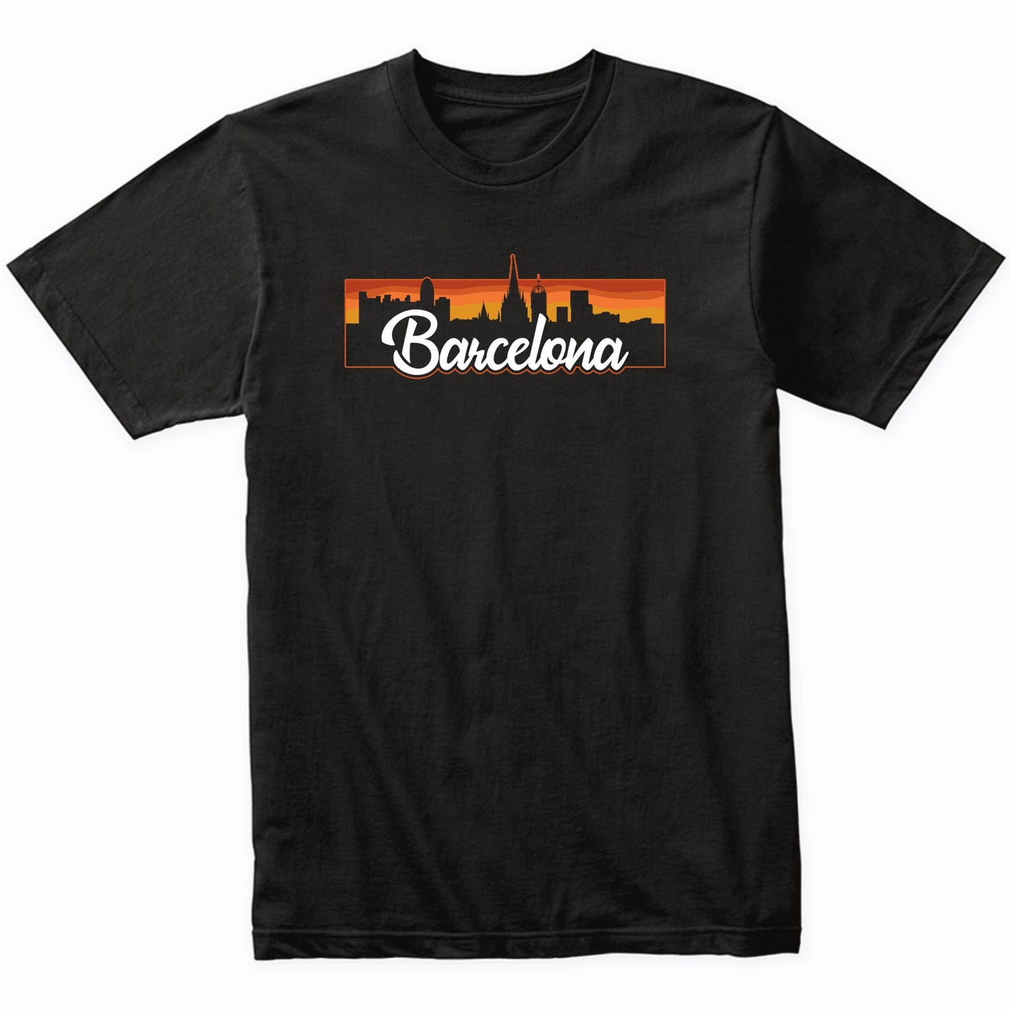 Vintage Style Retro Barcelona Spain Sunset Skyline T-Shirt