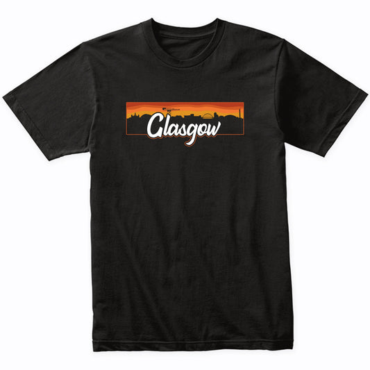 Vintage Style Retro Glasgow Scotland Sunset Skyline T-Shirt