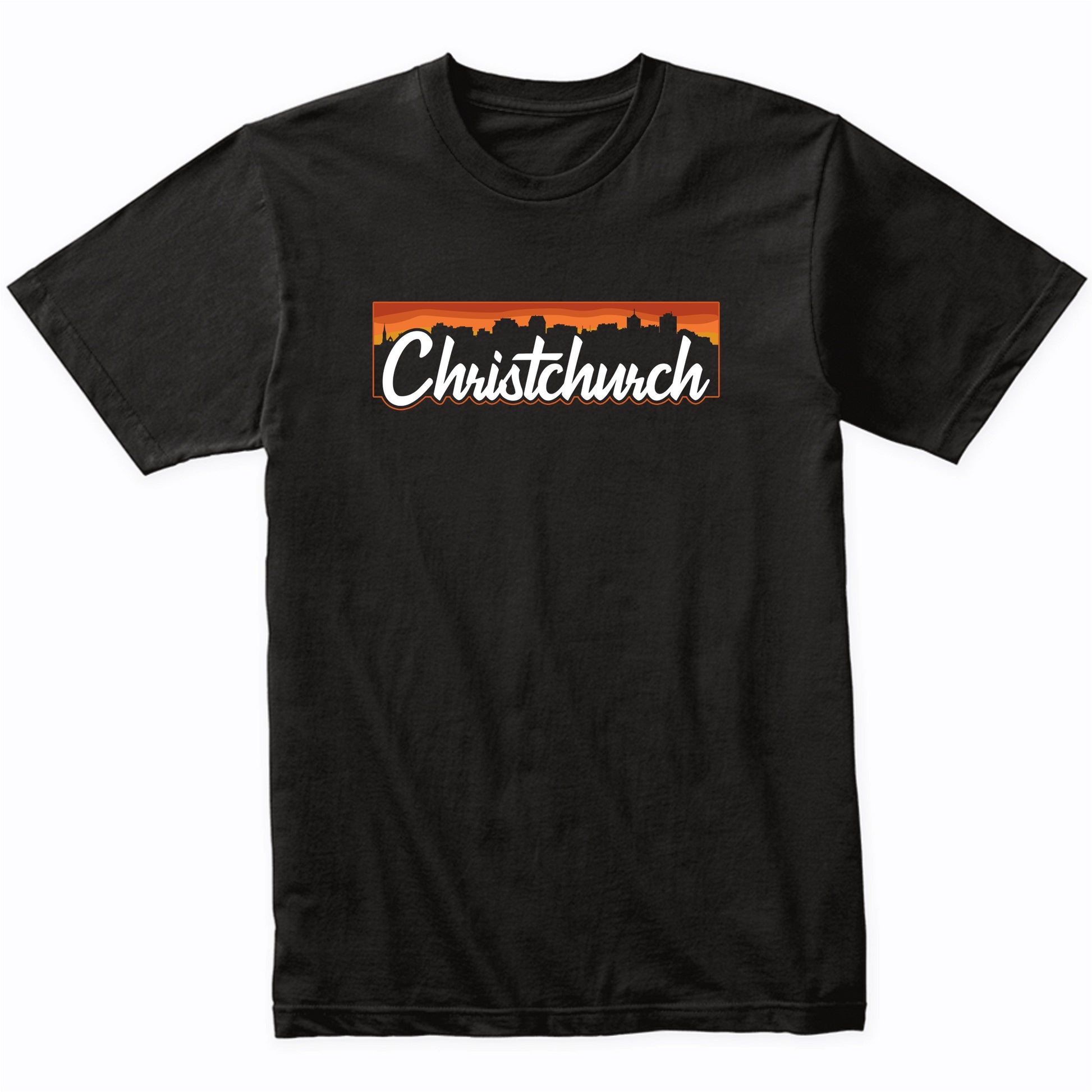 Vintage Style Retro Christchurch New Zealand Sunset Skyline T-Shirt