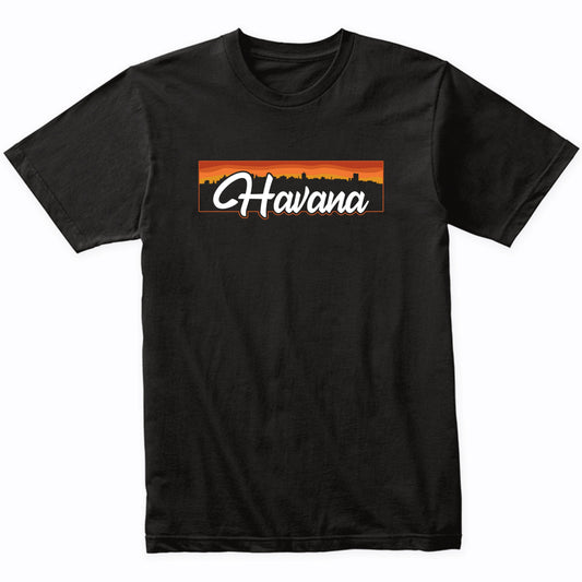 Vintage Style Retro Havana Cuba Sunset Skyline T-Shirt