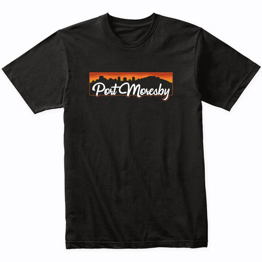 Vintage Retro Port Moresby Papua New Guinea Sunset Skyline T-Shirt