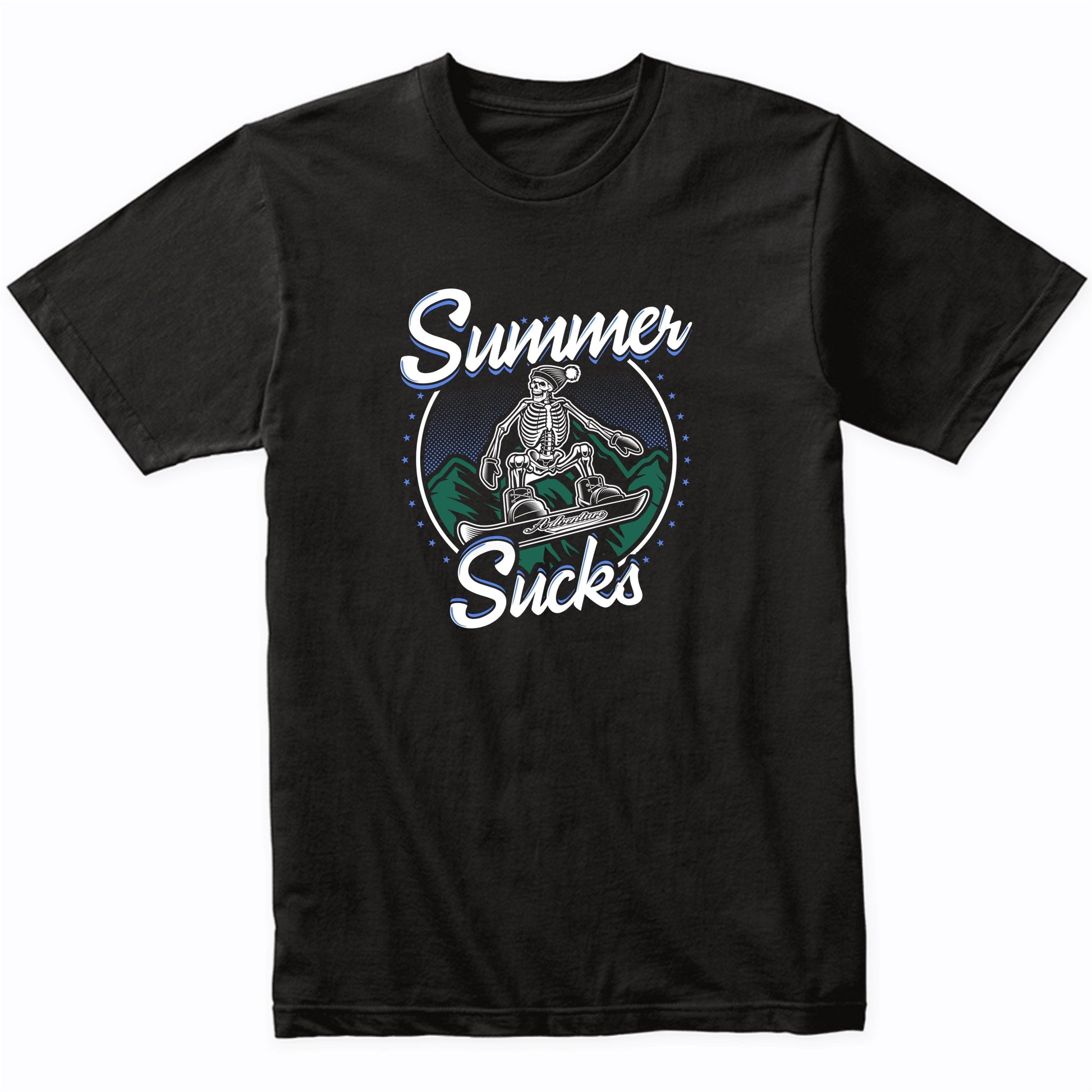 Summer Sucks Snowboarder Skeleton Funny Snowboarding T-Shirt