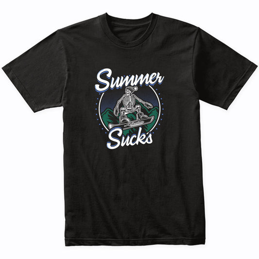 Summer Sucks Snowboarder Skeleton Funny Snowboarding T-Shirt