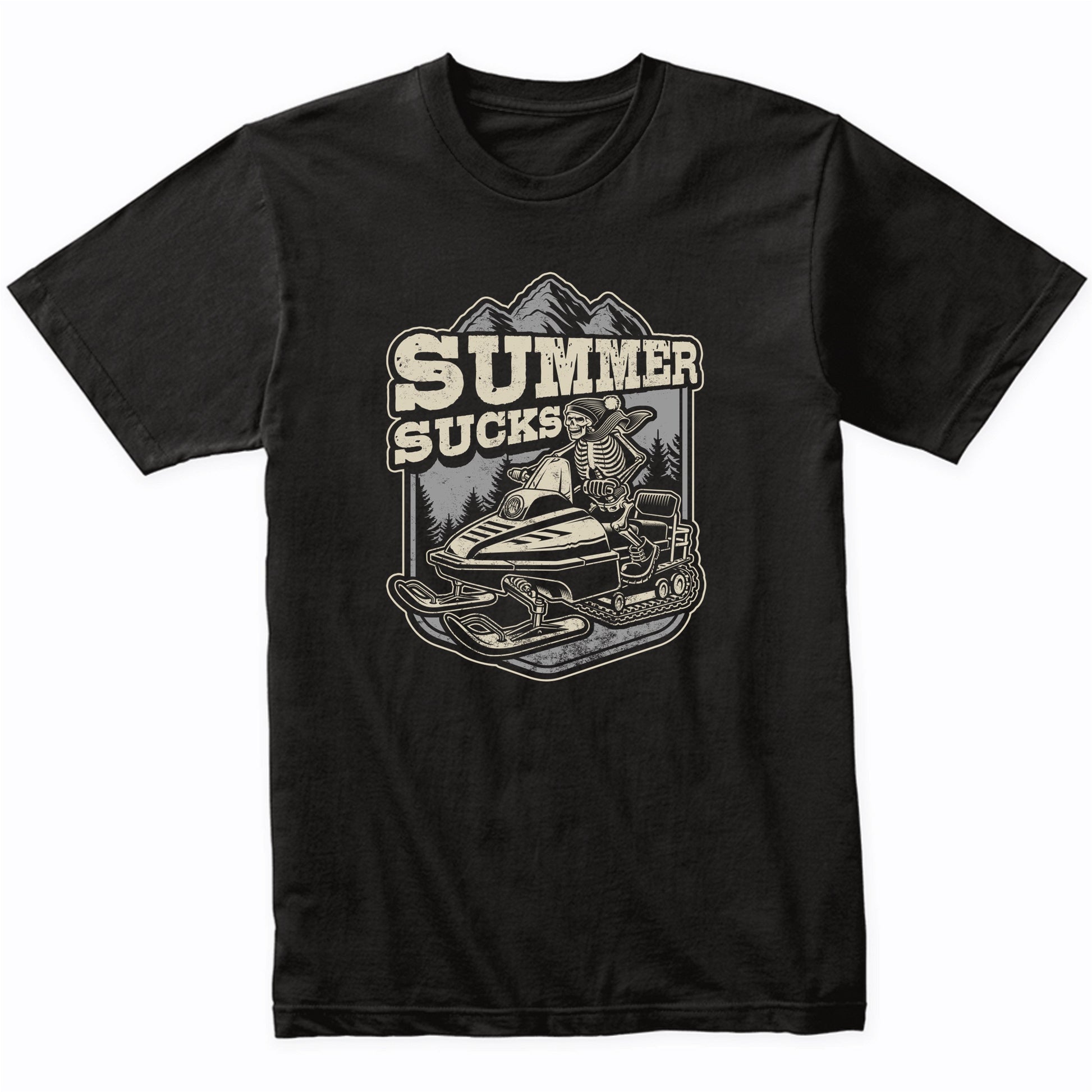 Summer Sucks Snowmobile Skeleton Funny Snowmobiling T-Shirt