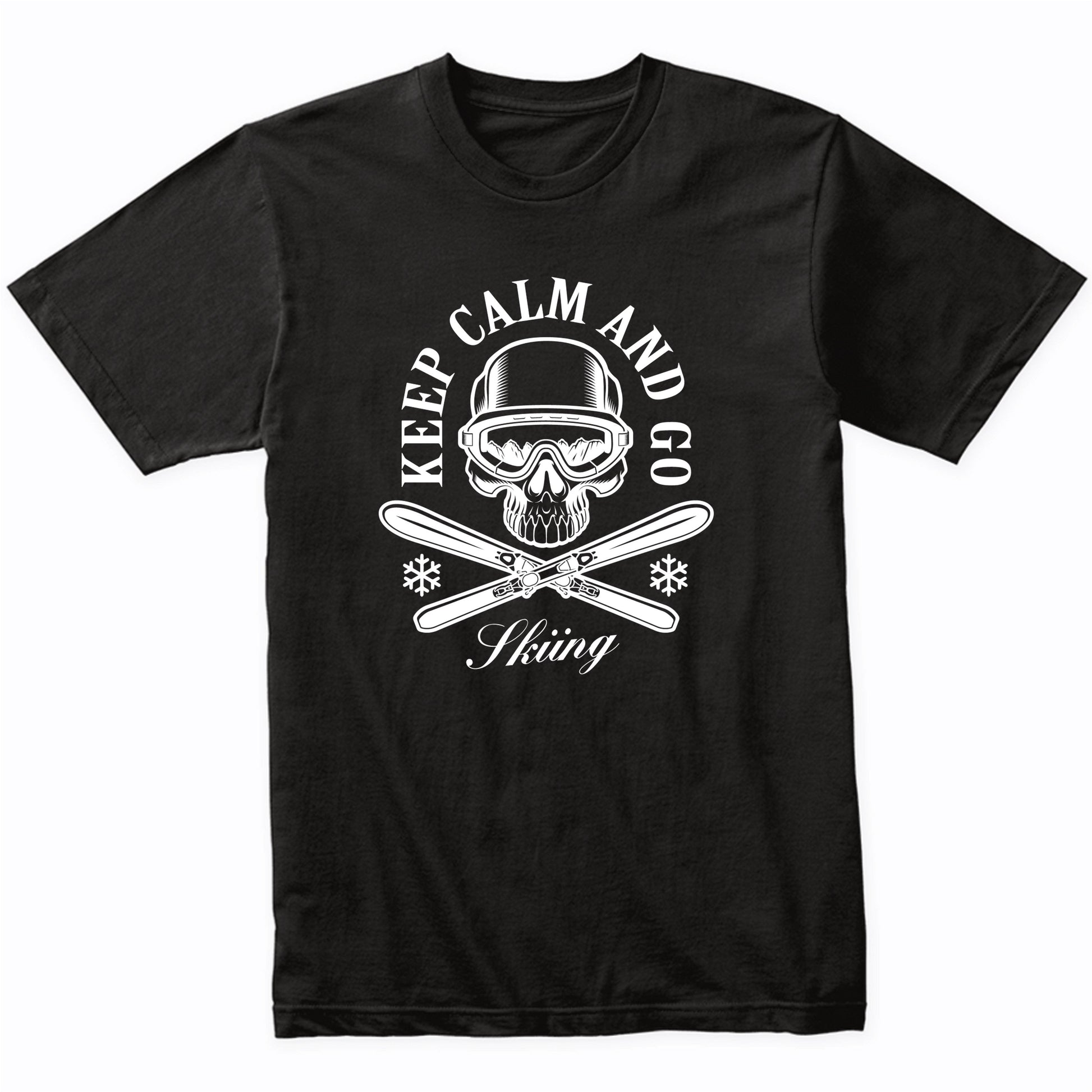 Keep Calm And Go Skiing Skull Skier Funny T-Shirt