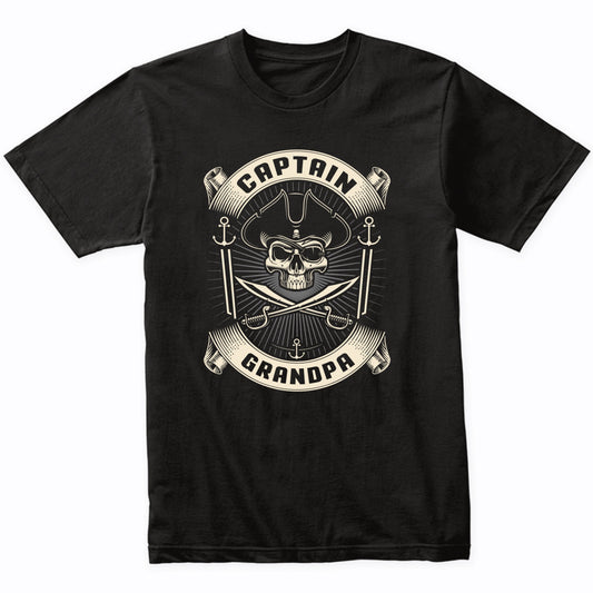 Captain Grandpa Pirate Skull Funny Grandpa Grandparents Day T-Shirt