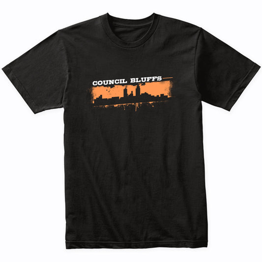 Council Bluffs Iowa Skyline Retro Grafitti Style T-Shirt