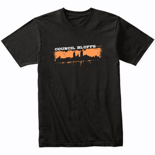Council Bluffs Iowa Skyline Retro Grafitti Style T-Shirt
