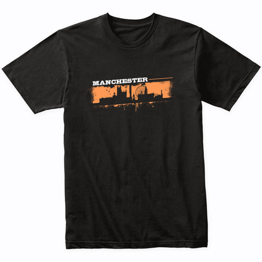 Manchester England Skyline Retro Grafitti Style T-Shirt