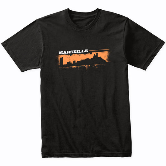 Marseille France Skyline Retro Grafitti Style T-Shirt