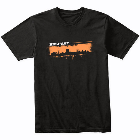 Belfast Northern Ireland Skyline Retro Grafitti Style T-Shirt