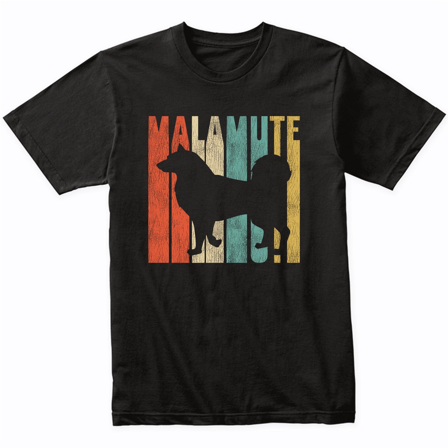 Retro 1970's Style Alaskan Malamute Dog Silhouette Malamute Cracked Distressed T-Shirt